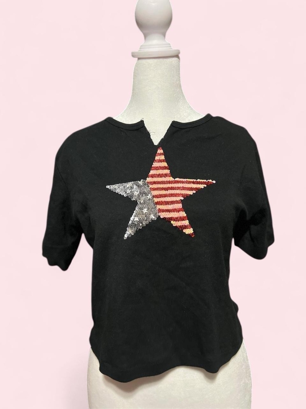 Medium Sequin Star Black Women's Tee